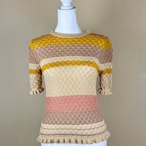 Current Air Anthropologie Size S knit color crochet lace color block striped top